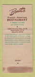 Matchbook Cover - Bonat's Cafe Washington DC French WEAR 21 Strike Feature