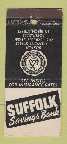 Matchbook Cover - Suffolk Savings Bank Boston MA Roslindale 21 Strike Feature