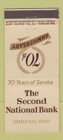 Matchbook Cover - Second National Bank Greenville OH 21 Strike Feature