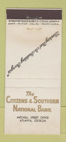 Matchbook Cover - Citizens Southern Nat Bank Atlanta GA WEAR 21 Strike Feature