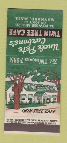 Matchbook Cover Uncle Pete Carbone's Twin Tree Cafe Maynard MA 21 Strike Feature