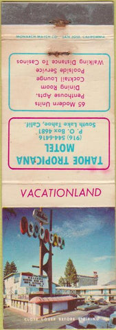 Matchbook Cover - Tahoe Tropicana Motel South Lake Tahoe CA WORN