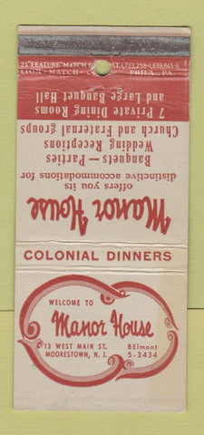 Matchbook Cover - Manor House Moorestown NJ 21 Strike Feature