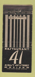 Matchbook Cover - Restaurant 41 New York City WEAR 21 Strike Feature