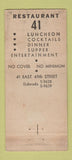 Matchbook Cover - Restaurant 41 New York City WEAR 21 Strike Feature