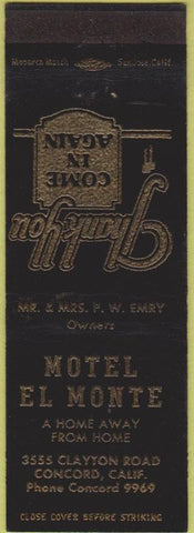 Matchbook Cover - Motel El Monte Concord CA