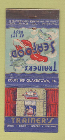 Matchbook Cover - Trainer's Seafood Quakertown PA WEAR 21 Strike Feature