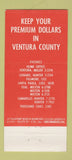 Matchbook Cover - Ventura County Mutual Insurance Ventura CA 21 Strike Feature