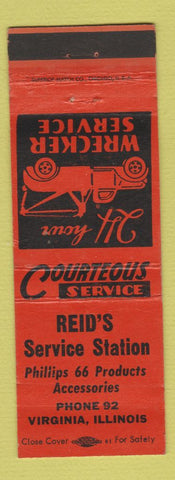 Matchbook Cover - Reid's Service Phillips 66 oil gas Virginia IL low phone #