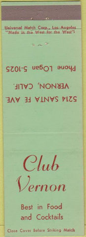 Matchbook Cover - Club Vernon Vernon CA