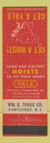 Matchbook Cover - Yale Hoists Pawtucket RI Sm Toole elephant