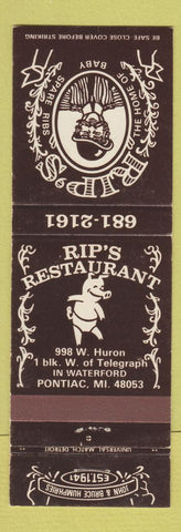 Matchbook Cover - Rip's Restaurant Pontiac MI pig WEAR
