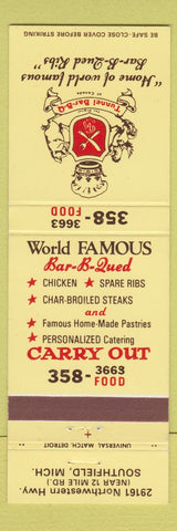 Matchbook Cover - Tunnel BBQ Southfield MI
