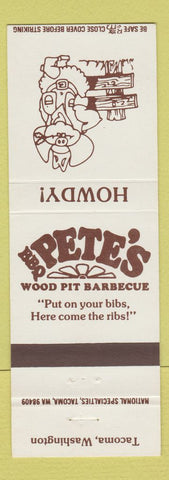 Matchbook Cover - Pete's BBQ Tacoma WA cowboy pig