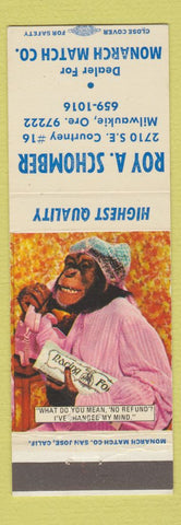 Matchbook Cover - Monarch Match Roy Schomber Milwaukie OR monkey