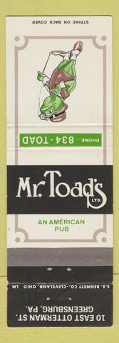 Matchbook Cover - Mr Toad's Greensburg PA frog