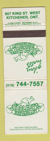 Matchbook Cover - Koalaby's Restaurant Kitchener ON Koala Kangaroo