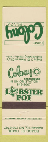 Matchbook Cover - Gaines Colony Plaza Lobster Pot Kansas City MO