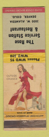 Matchbook Cover - Rose Service oil gas restaurant Denver Colorado pinup WEAR