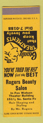 Matchbook Cover - Rogers Beauty Salon Salina KS Fox Watson Theater SAMPLE