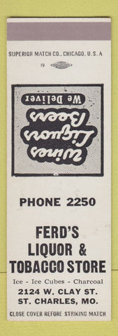 Matchbook Cover - Fred's Liquor Tobacco Store St Charles MO SAMPLE