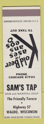 Matchbook Cover - Sam's Tap Bar Waldo WI SAMPLE