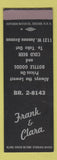 Matchbook Cover - Frank and Clara Liquor Milwaukee WI bar? SAMPLE
