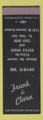 Matchbook Cover - Frank and Clara Liquor Milwaukee WI bar? SAMPLE