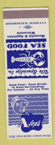 Matchbook Cover - Alex's Restaurant Seafood Menasha Appleton WI SAMPLE