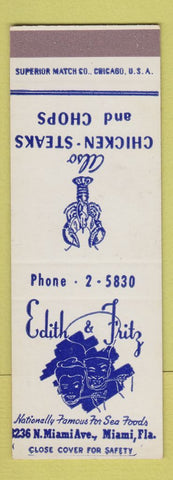 Matchbook Cover - Edith & Fritz Seafood Miami FL restaurant SAMPLE
