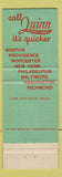 Matchbook Cover - Quinn Freight Lines Trucking Boston MA Richmond VA