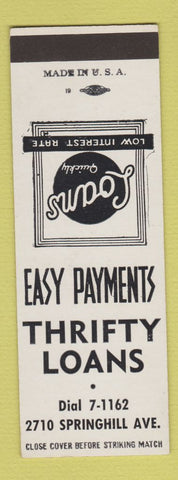 Matchbook Cover - Thrifty Loans  SAMPLE