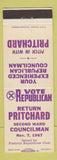 Matchbook Cover - Prichard for Second Ward Councilman Fostoria OH 1967 WEAR