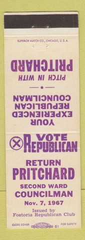 Matchbook Cover - Prichard for Second Ward Councilman Fostoria OH 1967 WEAR