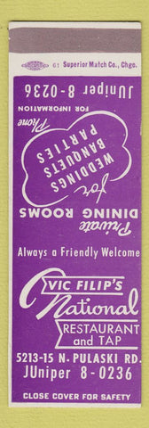 Matchbook Cover - Vic Filip's National Restaurant Tap Chicago IL SAMPLE