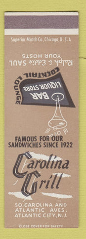 Matchbook Cover - Carolina Grill Atlantic City NJ SAMPLE