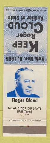 Matchbook Cover - Roger Cloud Auditor of State Election 1966 Columbus OH