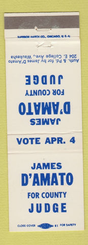 Matchbook Cover - James D'Amato County Judge Election Waukesha WI