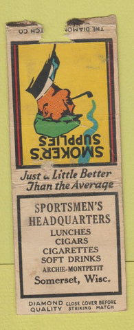 Matchbook Cover - Sportsmen's HQ Tobacco Somerset WI WORN DQ BOBTAIL