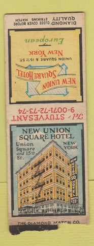Matchbook Cover - New Union Square Hotel New York City DQ BOBTAIL