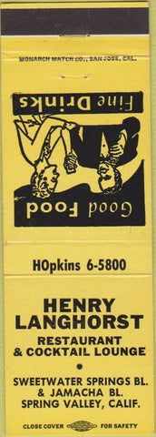 Matchbook Cover - Henry Langhorst Spring Valley CA