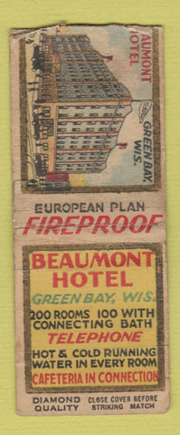 Matchbook Cover - Beaumont Hotel Green Bay WI WORN DQ BOBTAIL