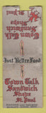 Matchbook Cover - Town Talk Sandwich Shops St Paul MN WORN DQ BOBTAIL
