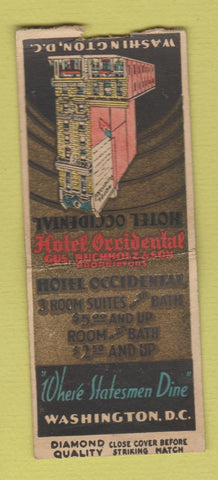 Matchbook Cover - Hotel Occidental Washington DC DQ BOBTAIL