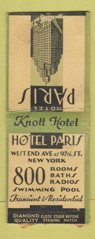 Matchbook Cover - Hotel Paris New York City WORN BACK DQ BOBTAIL