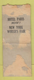 Matchbook Cover - Hotel Paris New York City WORN BACK DQ BOBTAIL