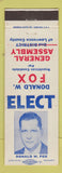 Matchbook Cover - Donald W Fox Assembly Election Lawrence County PA