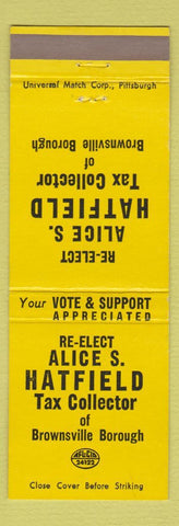 Matchbook Cover - Alice Hatfield Tax Collector Brownsville Borough PA