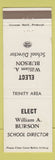 Matchbook Cover - William Burson School Director Election Trinity PA Washington