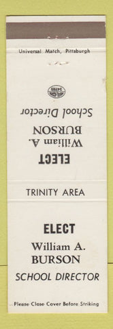 Matchbook Cover - William Burson School Director Election Trinity PA Washington